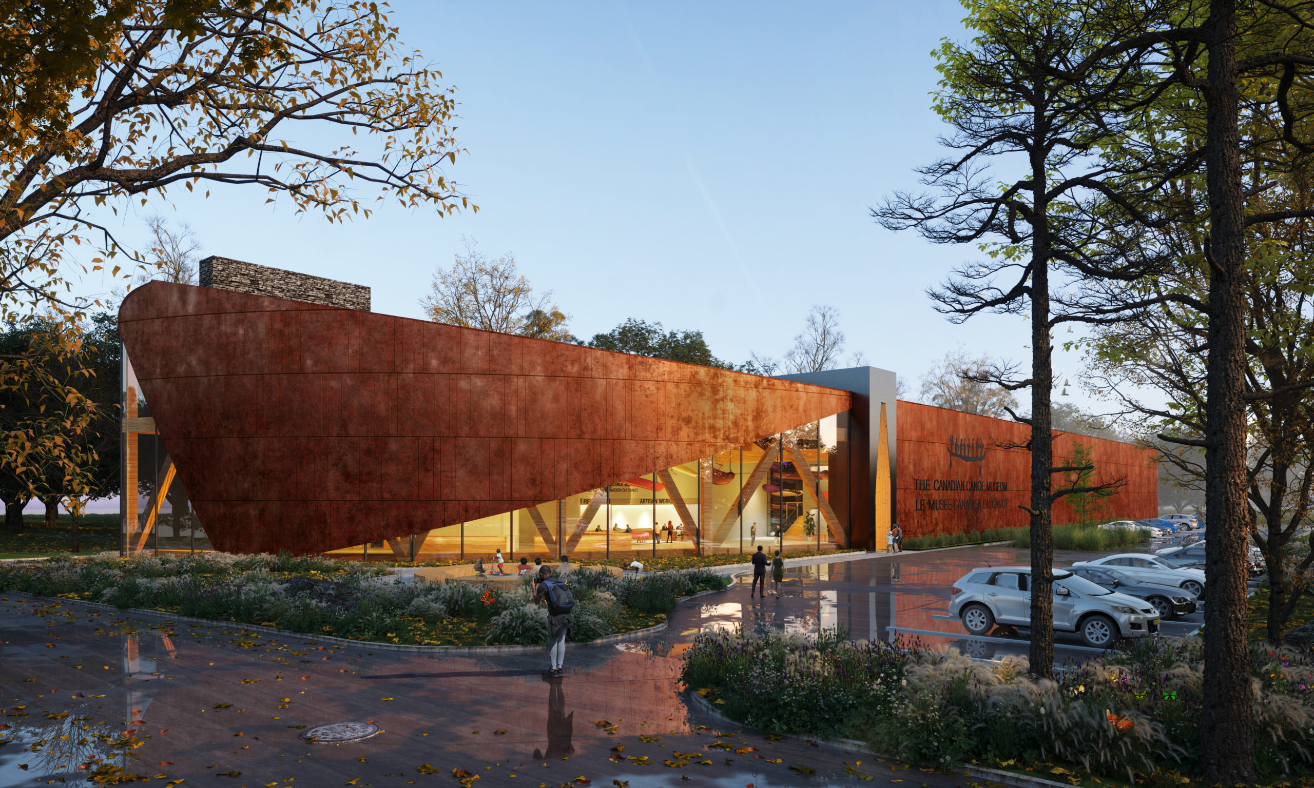 An artist's rendering of the exterior of the Canadian Canoe Museum