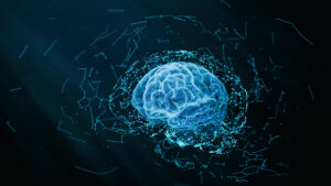 an image of a blue brain, with dots and lines around it. This image is a featured image linking to the article discussing the recipients of a grant.